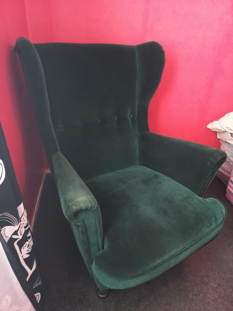 2 x IKEA Strandmon fauteuil groen met extra beige hoes, Ophalen, Gebruikt, 75 tot 100 cm, 75 tot 100 cm