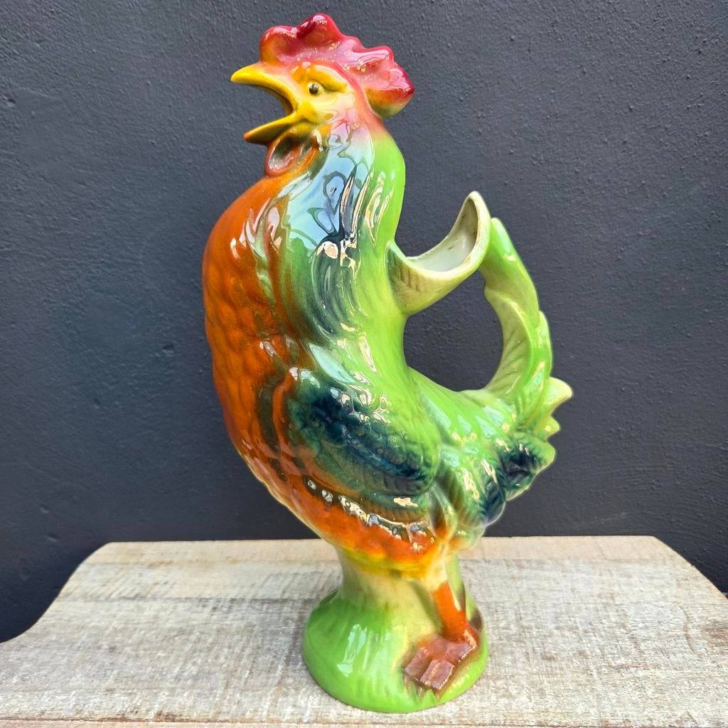 Puntgave barbotine aardewerk waterkan van St Clement haan, Ophalen of Verzenden