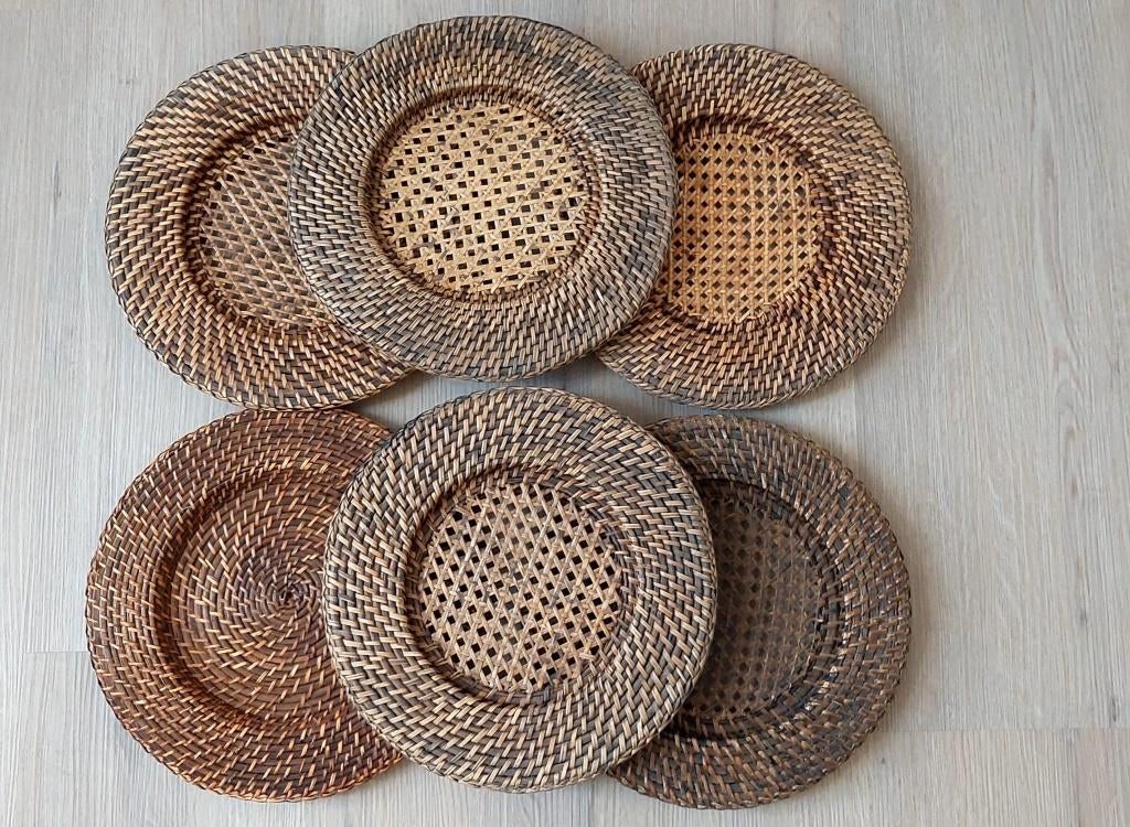 6 mix  birma rieten rotan onderborden borden, Huis en Inrichting, Eu, Eu, Ophalen of Verzenden, Bord
