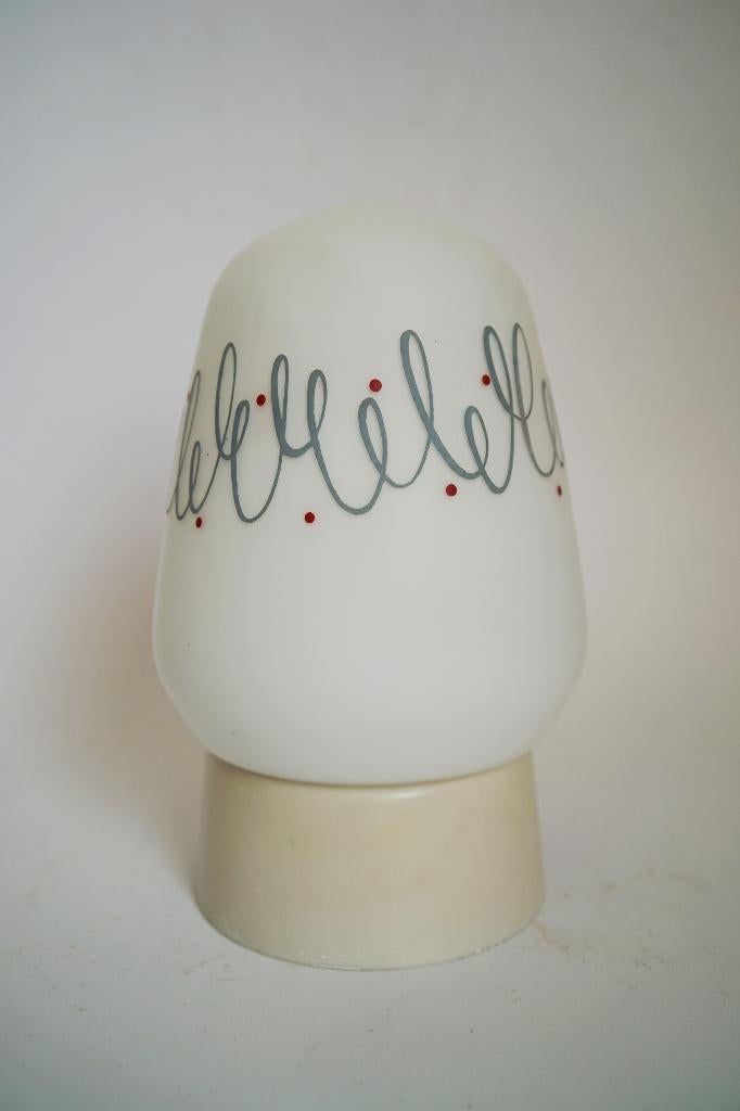 Vintage plafondlamp melkglas kap grijs rood patroon '50, Ophalen of Verzenden, Gebruikt, Glas, Vintage