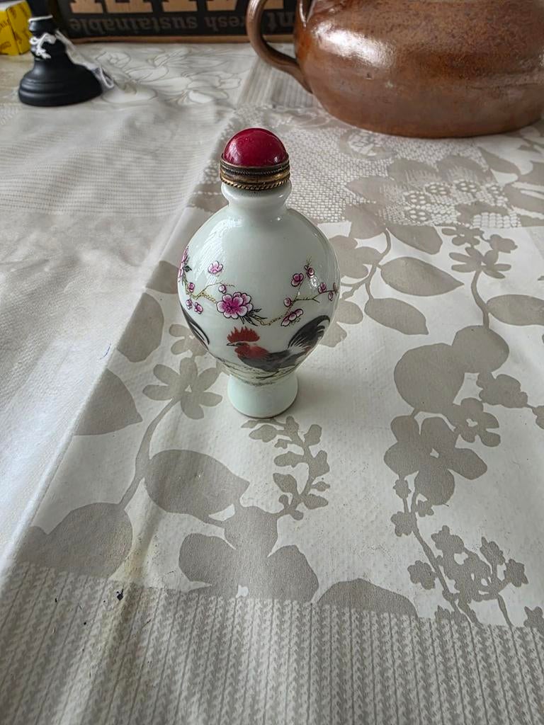 Kleine vaas met haan en bloemen, Ophalen of Verzenden