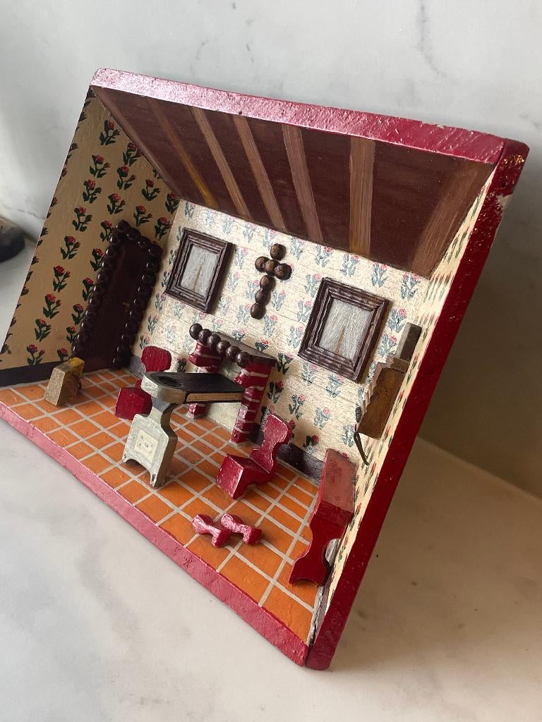 Antieke én unieke 3D poppenhuis miniatuur diorama, Antiek en Kunst, Ophalen of Verzenden