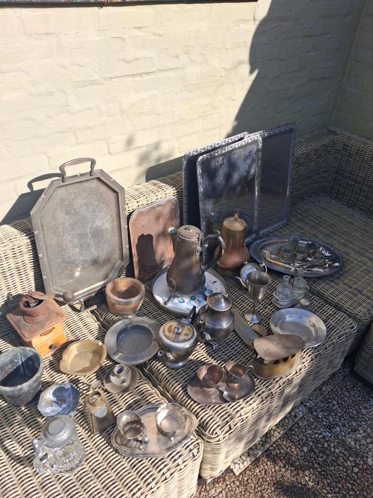 Grote verzameling antiek verzilverd, koper,tin , brons, Antiek en Kunst, Antiek | Koper en Brons, Ophalen