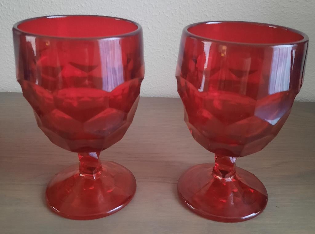 2 rode Viking Glass Company beker / kelk, Ophalen of Verzenden