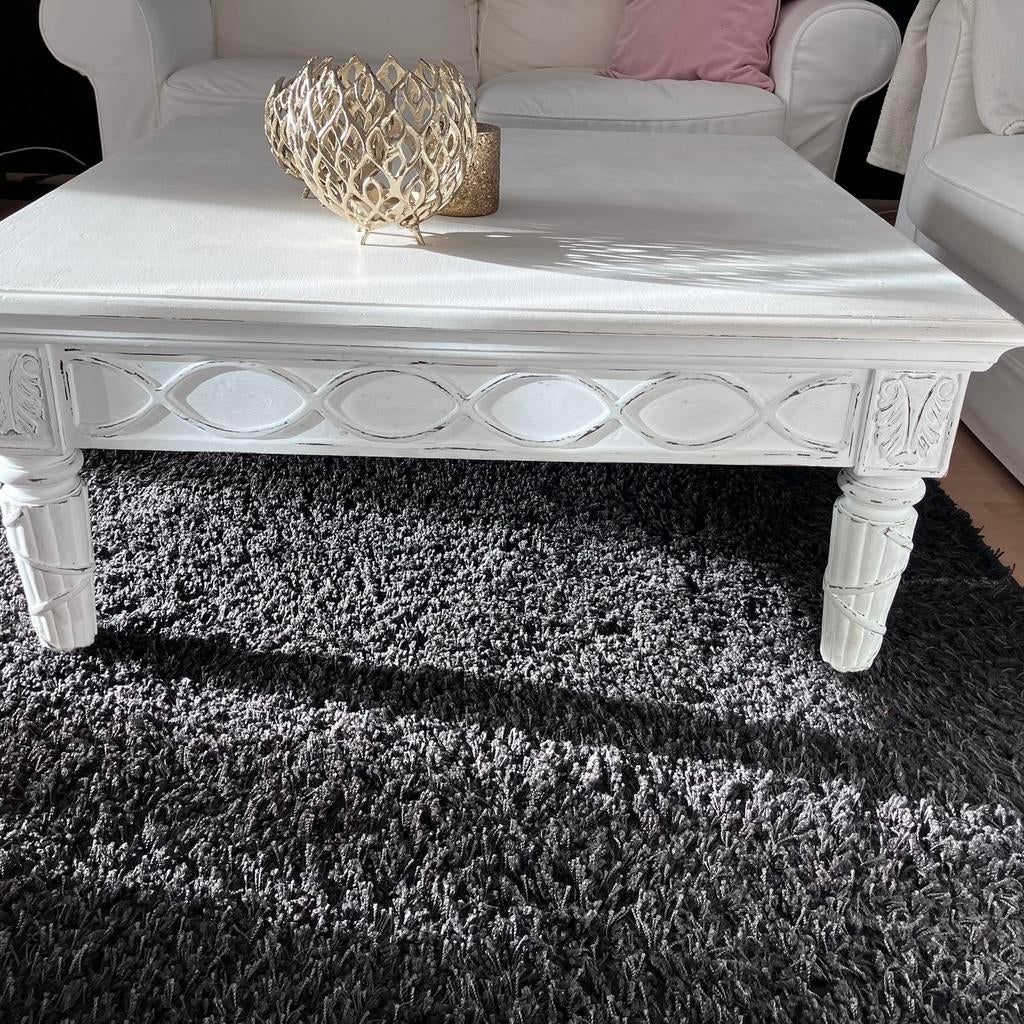 Salontafel Wit geschilderd Brocante, Huis en Inrichting, Tafels | Salontafels, Ophalen, Gebruikt, 50 tot 100 cm, Vierkant