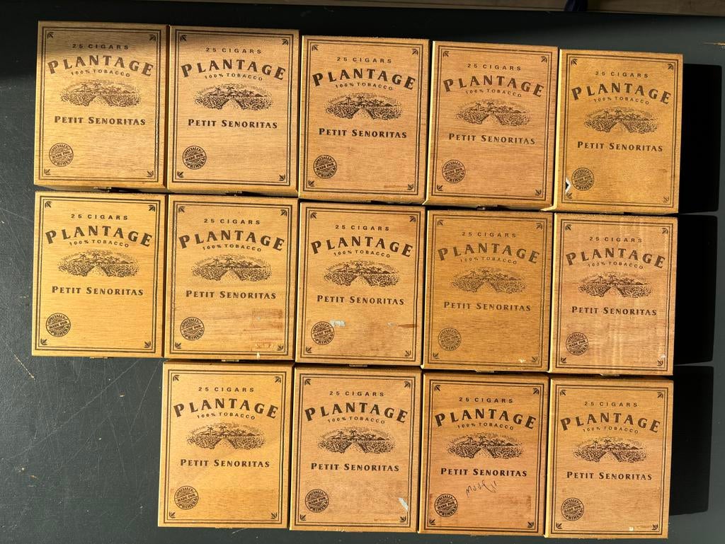 14 Vintage Plantage Sigarenkistjes - Petit Senoritas (leeg), Ophalen of Verzenden, Gebruikt