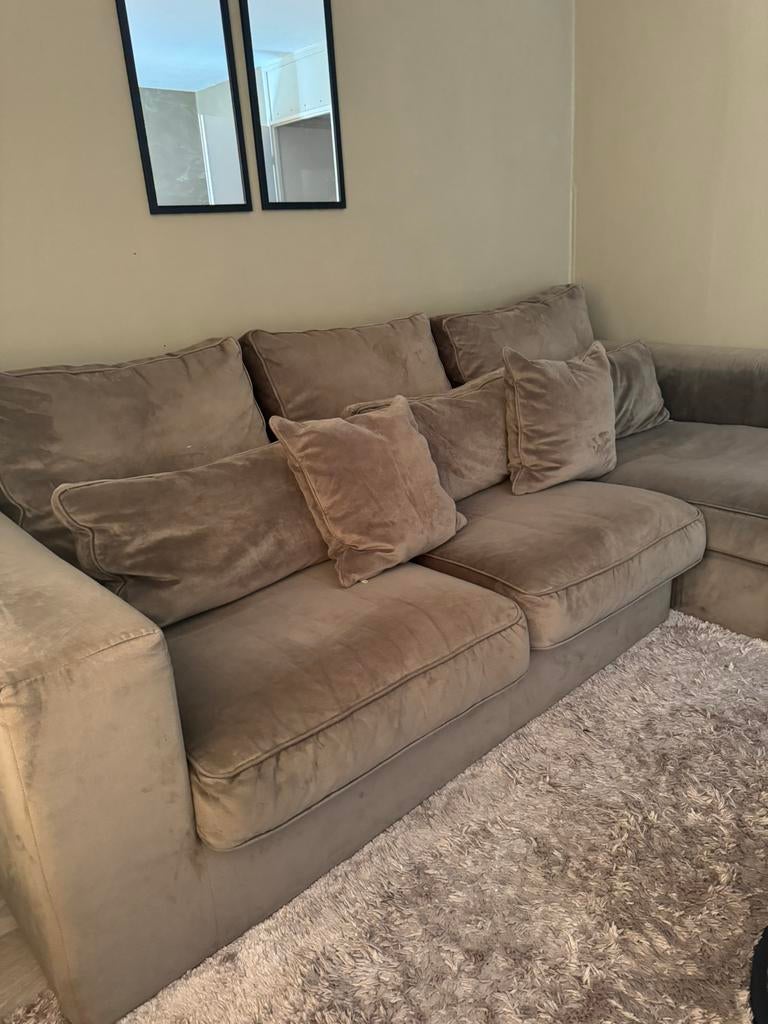 2- zits + Longchair bank ( taupe/velvet ), Ophalen of Verzenden, Stof