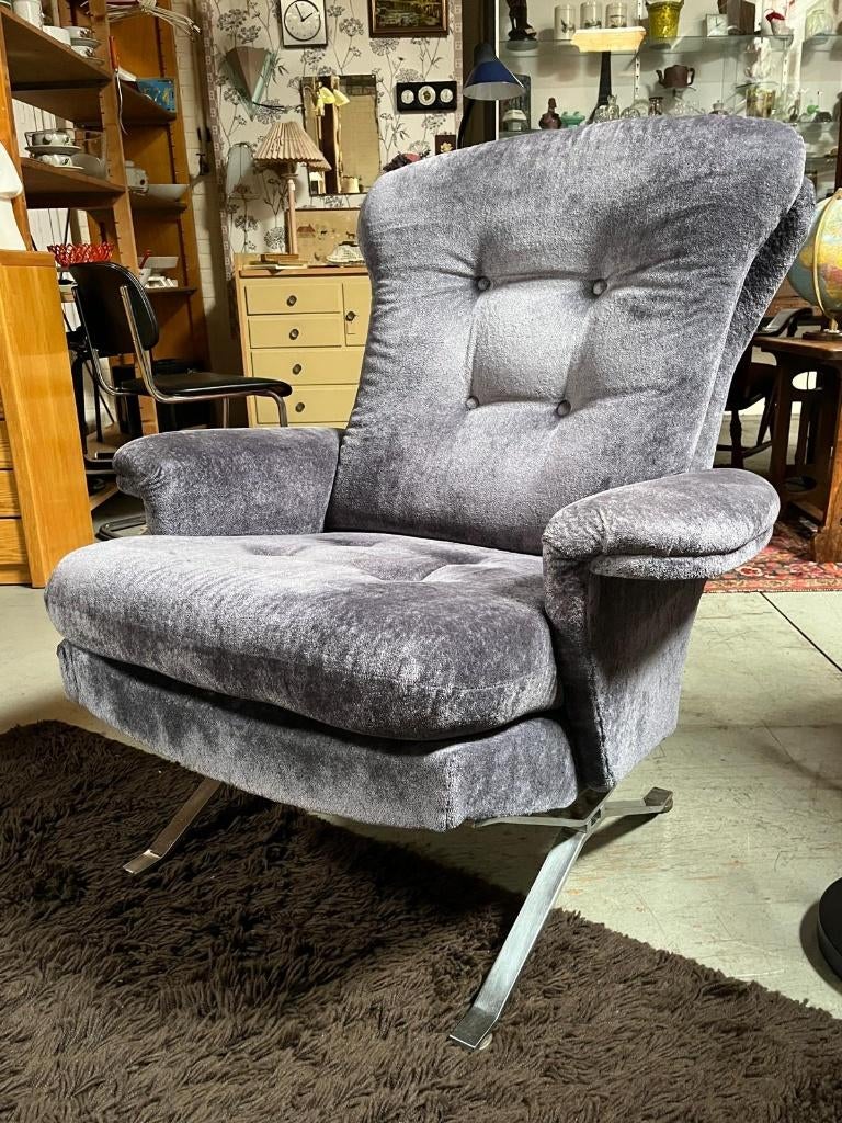 28) Paarse vintage fauteuil., Ophalen, Gebruikt, ., 75 tot 100 cm