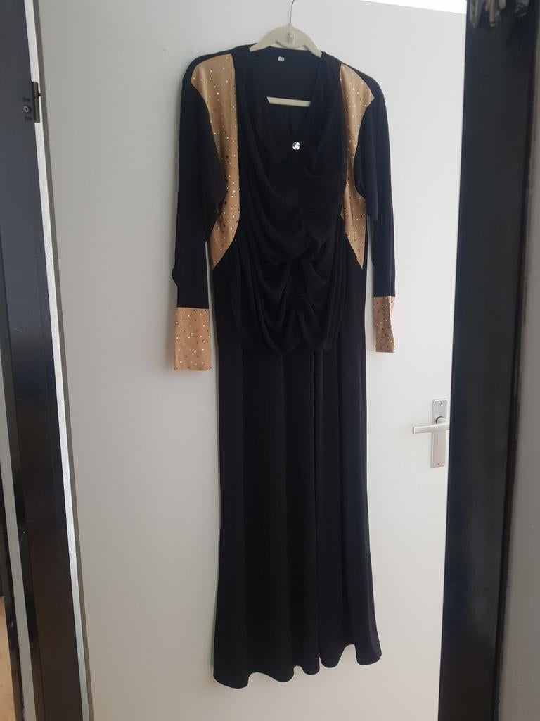 Abaya, zwart met goud/geel, islamitische kleding, Ophalen, Zo goed als nieuw