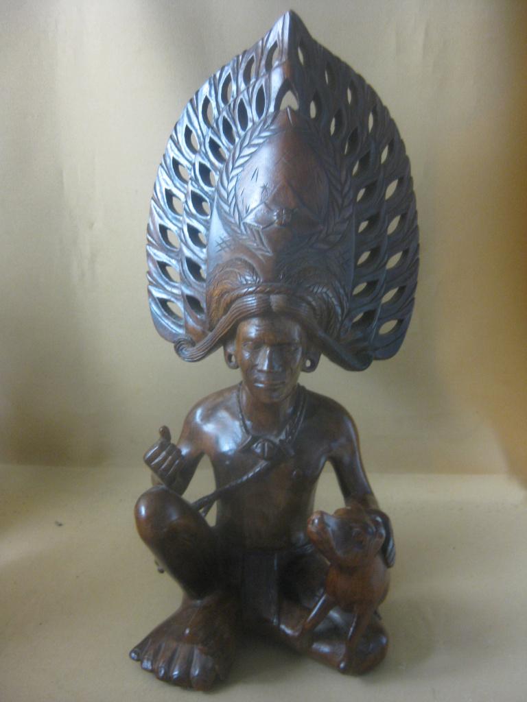 Groot houten beeld man met hond Filippijnen 41 cm, Ophalen of Verzenden