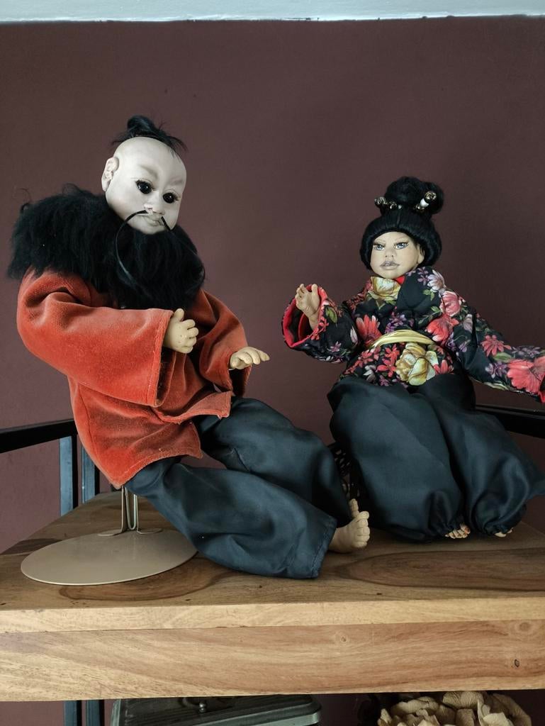 2 handgemaakte Japanse fimo klei poppen, Ophalen of Verzenden