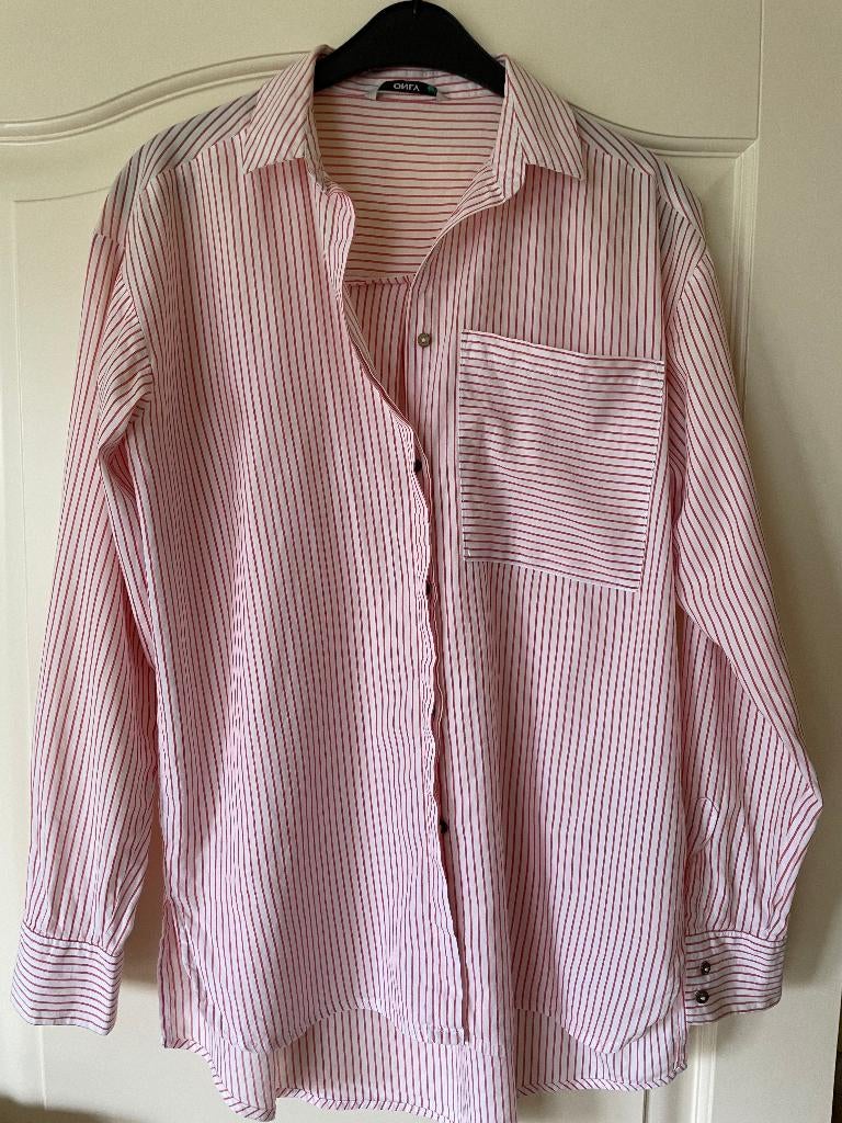 Wit bloesje met rode streepjes, maat M, Kleding | Dames, Blouses en Tunieken, Maat 38/40 (M), Verzenden, Zo goed als nieuw, Overige kleuren