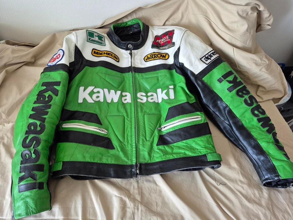 Vintage kawasaki leren  motor jas maat L., Heren, Ophalen of Verzenden, Tweedehands, Kawasaki