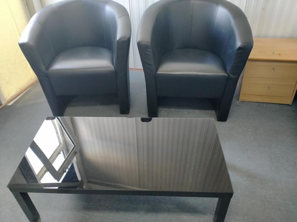 2 Fauteuil of 3 tafeltjes, Huis en Inrichting, Stoelen, Ophalen of Verzenden, Zo goed als nieuw, Zwart, Twee