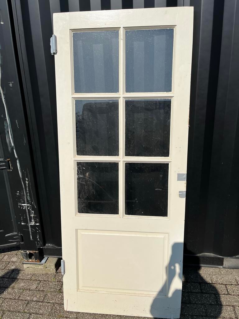 Oude klapdeur met glas, 88x211 cm (raam beschadigd), Ophalen, Gebruikt, 80 tot 100 cm, Binnendeur