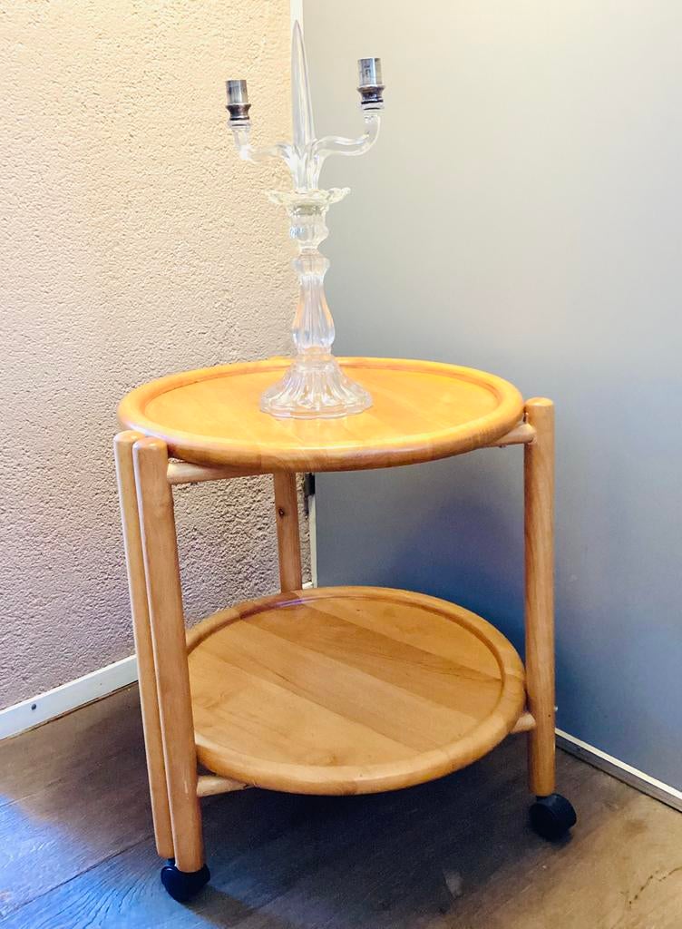 Scandinavische Ronde / Theetafel / Serveerwagen Met, Huis en Inrichting, Stoelen, Ophalen of Verzenden, Bruin, Hout, Eén