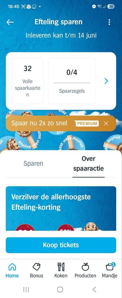 Albert Heijn Efteling korting(32 volle spaarkaarten), Tickets en Kaartjes, Drie personen of meer, Kortingsbon, Pretpark