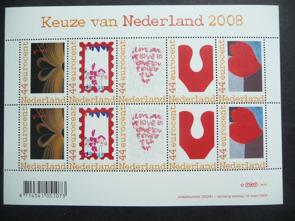 Nederland 2008, Velletje van 10 'Keuze van Nederland', Postzegels en Munten, Ophalen of Verzenden, Nederland