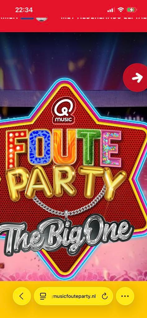 3 kaarten voor q music foute party. Zat 20 juni. Eindhoven, Twee personen, Juni