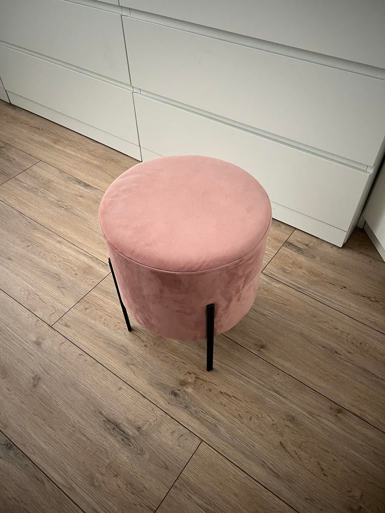 Roze velvet fluwelen poef, Ophalen of Verzenden, Zo goed als nieuw, Hout