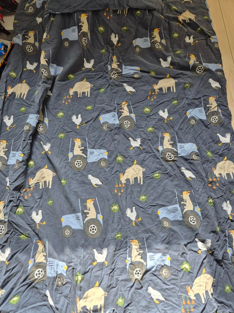 Dekbedovertrek met tractor en dierenprint, Gebruikt, Blauw, Dekbedovertrek, Ophalen of Verzenden