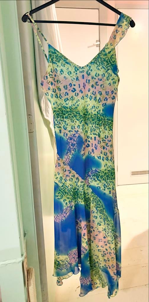 Yves Calin maxi jurk blauw geel roze panterprint S 36, Kleding | Dames, Blauw, Nieuw, Ophalen of Verzenden, Maat 36 (S)