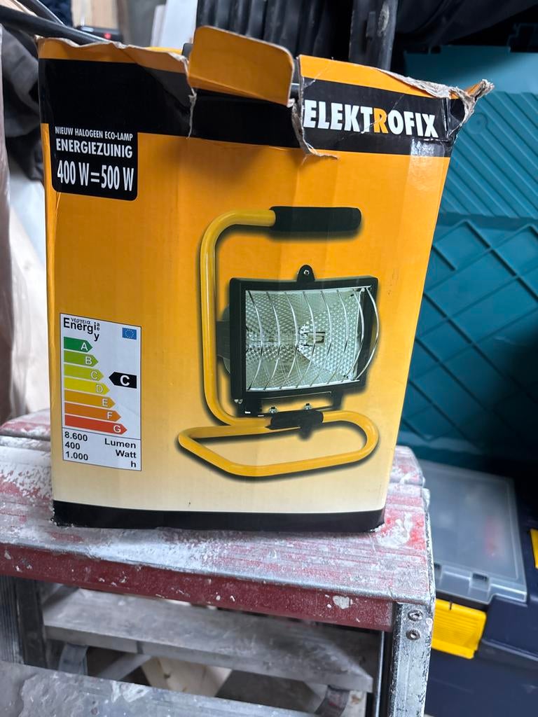 Elektrofix Bouwlamp - Halogeen Eco-Lamp 400W (500W equivalen, Ophalen, Nieuw, 200 tot 500 watt, Lamp met armatuur