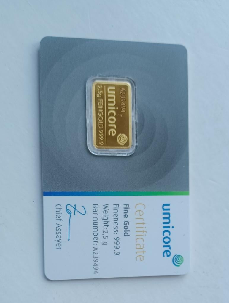 2,5 gram goudbaar Umicore, Ophalen of Verzenden, Goud