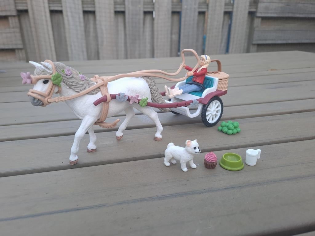 Schleich paard met wagen en leuke picknick set, Ophalen of Verzenden, Zo goed als nieuw, Jongen of Meisje