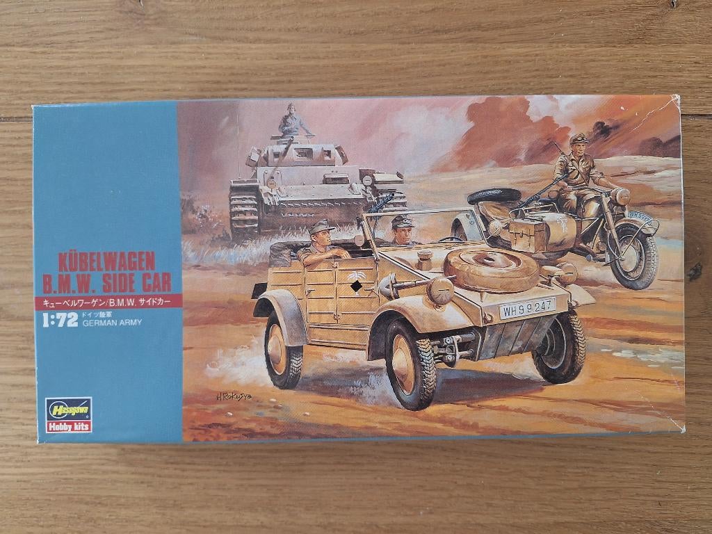 1:72 1/72 Hasegawa Kubelwagen B.M.W. Side Car, Hobby en Vrije tijd, Modelbouw | Auto's en Voertuigen, Overige merken, 1:50 of kleiner