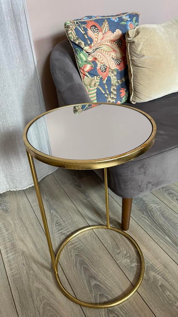 Zara Home bijzettafeltje goud met spiegelblad (35x58cm), Huis en Inrichting, Tafels | Bijzettafels, Gebruikt, Rond, 45 tot 60 cm