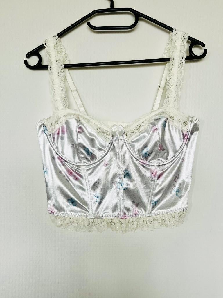 White Floral Satin Lace Corset Top, Maat 38/40 (M), Romwe, Wit, Ophalen of Verzenden