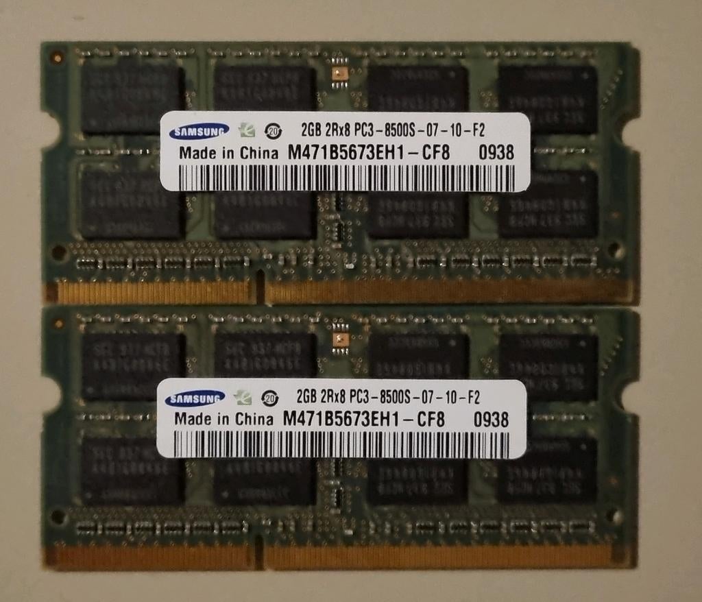 Laptop RAM 4GB (2x2GB Samsung DDR3 PC3-8500S), Computers en Software, RAM geheugen, Gebruikt, DDR3, Ophalen of Verzenden, Laptop