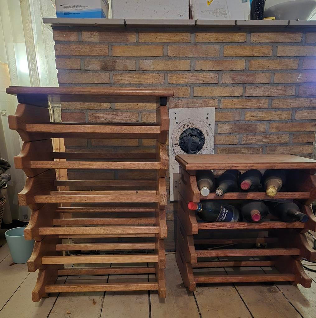 2 stuks houten wijnrekken - stapelbaar, Huis en Inrichting, Woonaccessoires | Wijnrekken, Ophalen, Gebruikt, 15 tot 25 flessen
