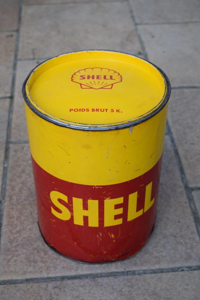 Shell vetpot 5 KG 1930 olie blik, Ophalen of Verzenden, Gebruikt, Reclamebord