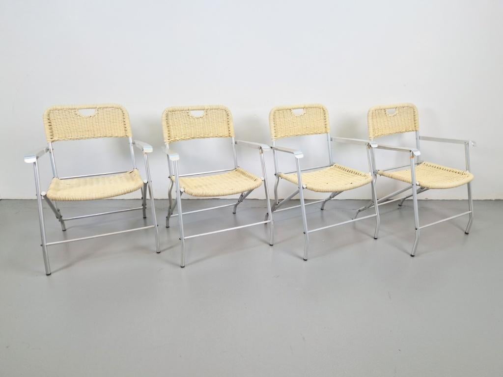 4 vintage Hilbrant riet klapstoelen Tossa mid century Italy, N, Wit, Vintage, Ophalen of Verzenden