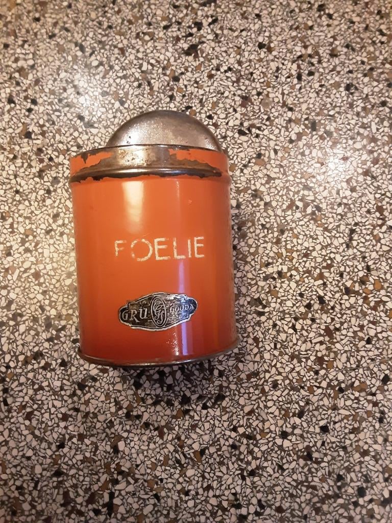 ** Rood/ oranje foelie kruidenbusje **, Antiek en Kunst, Antiek | Emaille, Ophalen of Verzenden