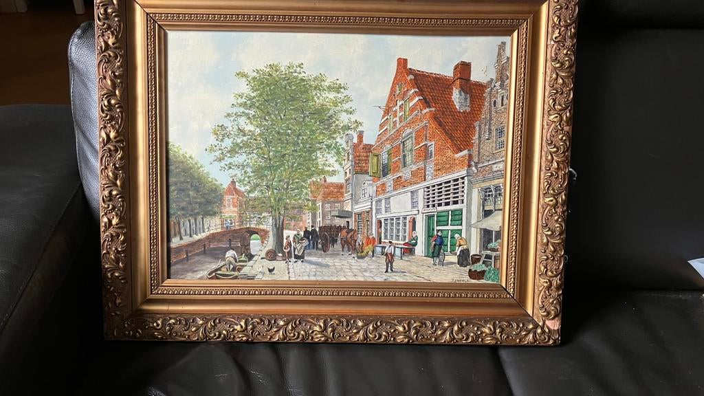 Stadsgezicht, Antiek en Kunst, Kunst | Schilderijen | Klassiek, Ophalen of Verzenden