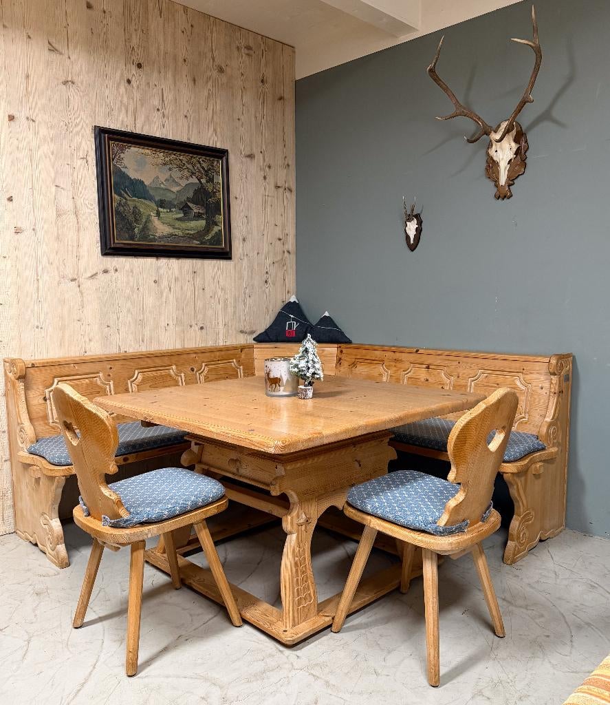 Vintage Alpen Stube set Oostenrijkse Zithoek tafel + stoelen, Ophalen