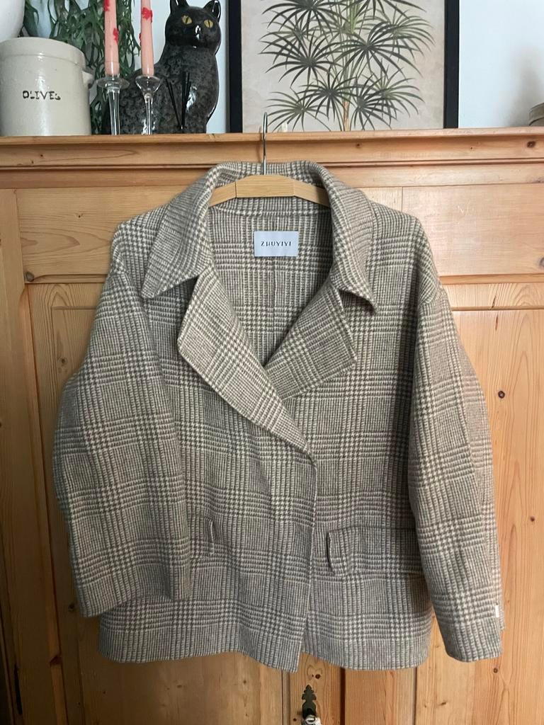 Geruit wollen colbert, maat m, Ophalen of Verzenden, Zo goed als nieuw, Maat 38/40 (M), Beige