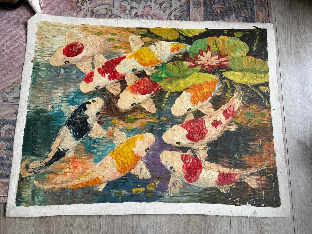 Indonesisch schilderij van karpers, Ophalen of Verzenden