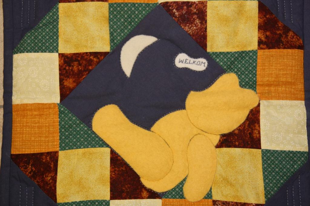 Handgemaakte quilt patchwork met beer., Ophalen of Verzenden, Zo goed als nieuw, Wanddecoratie