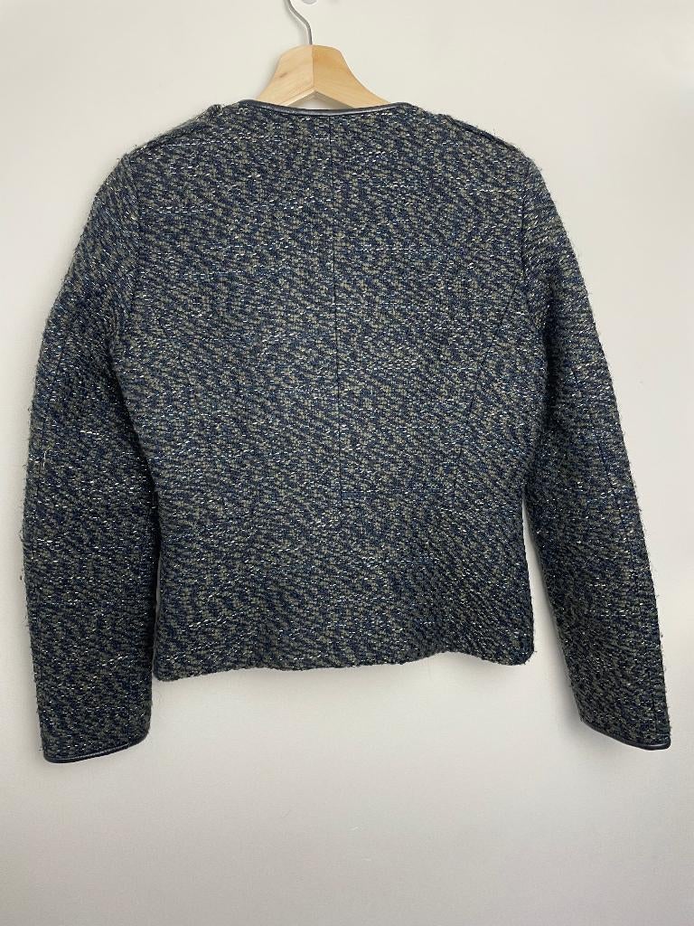 Massimo Dutti donkerblauw groen tweed boucle jasje maat 38, Kleding | Dames, Maat 38/40 (M), Nieuwezijds Voorburgwal 305, 1012RM te Amsterdam