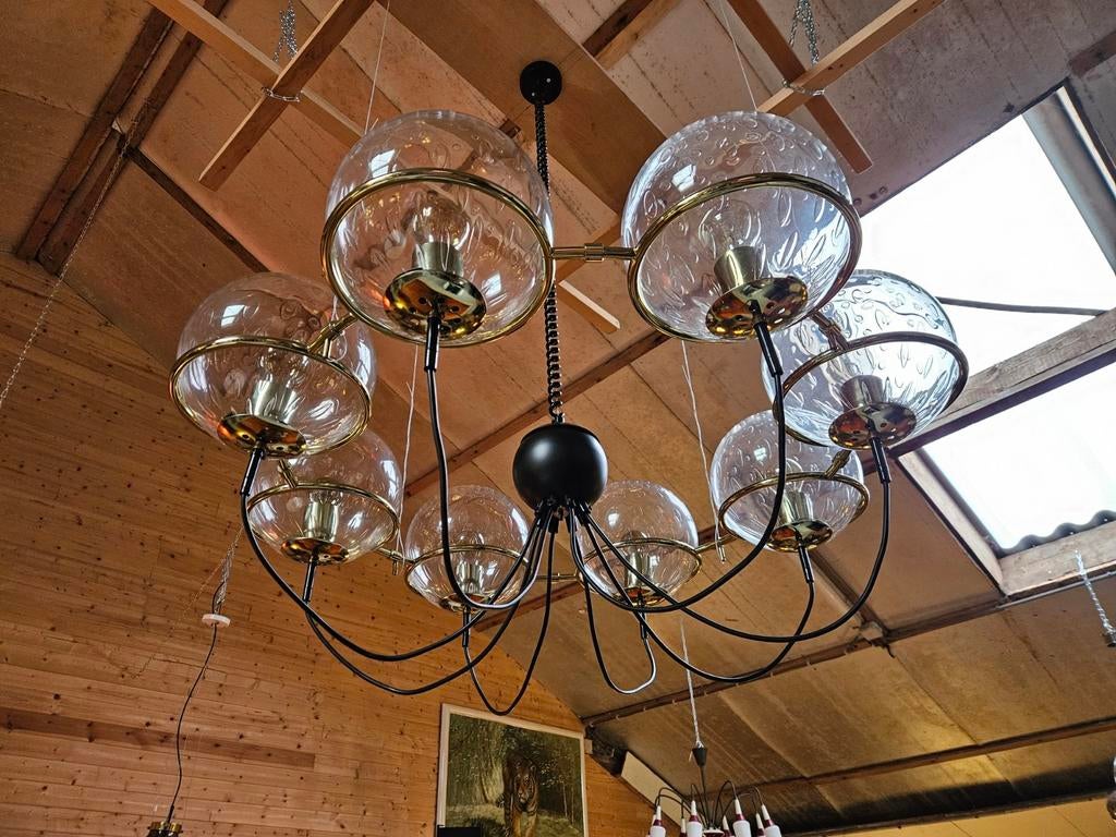 Vintage XL hanglamp Raak Girandole, Gebruikt, Vintage, Ophalen of Verzenden, Glas