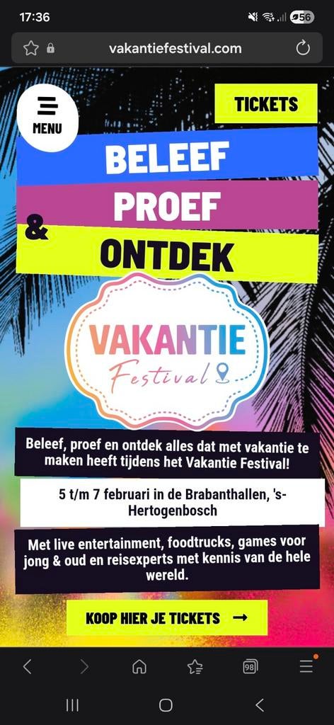 4 kaartjes vakantie festival zaterdag 7 feb, Tickets en Kaartjes, Twee personen