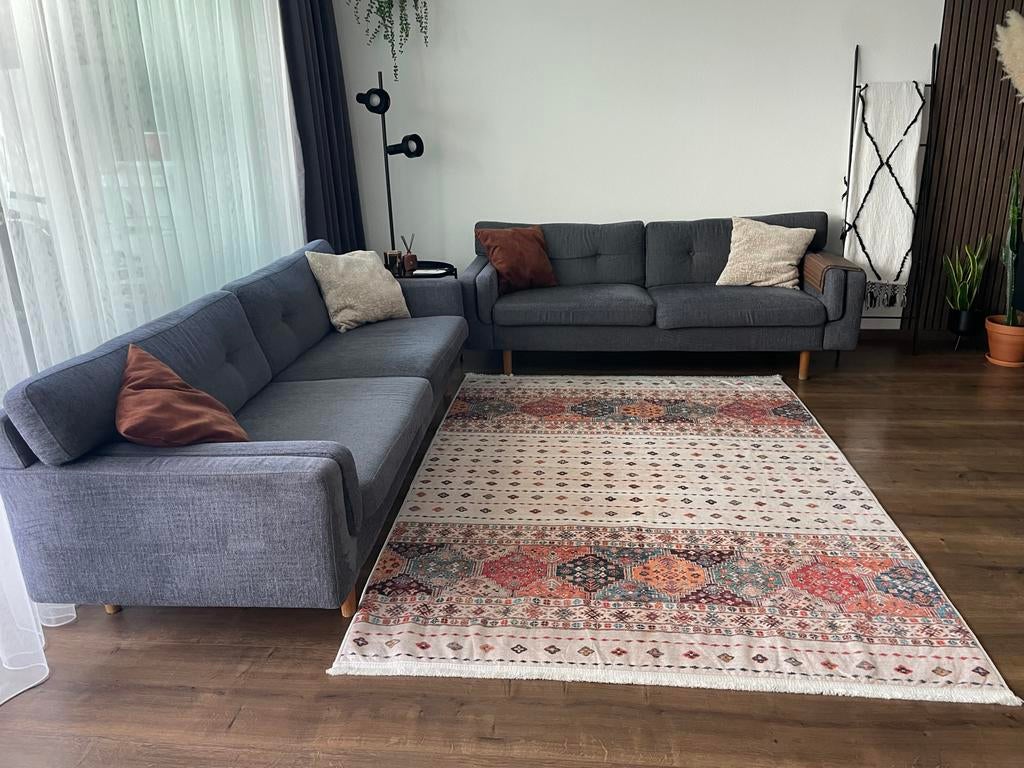 Scandinavische bankenset - 3-zits + 2-zits - antraciet, Ophalen, Gebruikt, Rechte bank, Stof