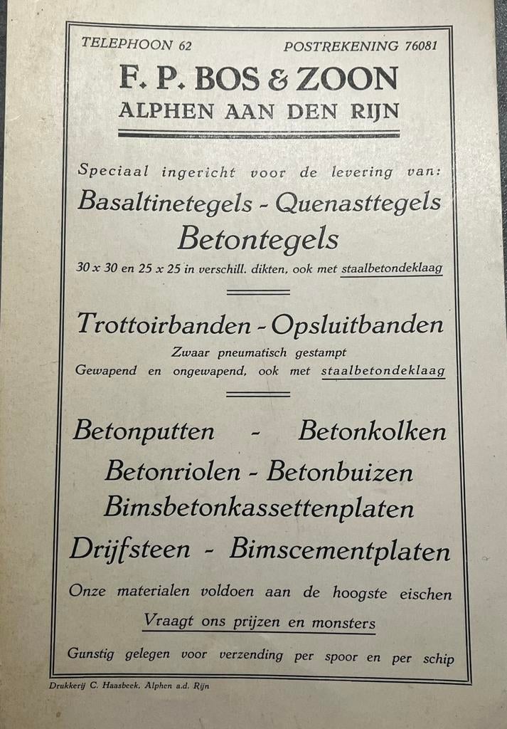 oud vloeiblad beton Bos & Zoon Alphen aan de Rijn, Ophalen of Verzenden, Gebruikt