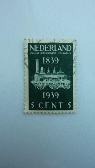 NS spoorwegen postzegel 5 cent 1839 / 1939, Verzamelen, Ophalen, Gebruikt, Trein, Overige typen