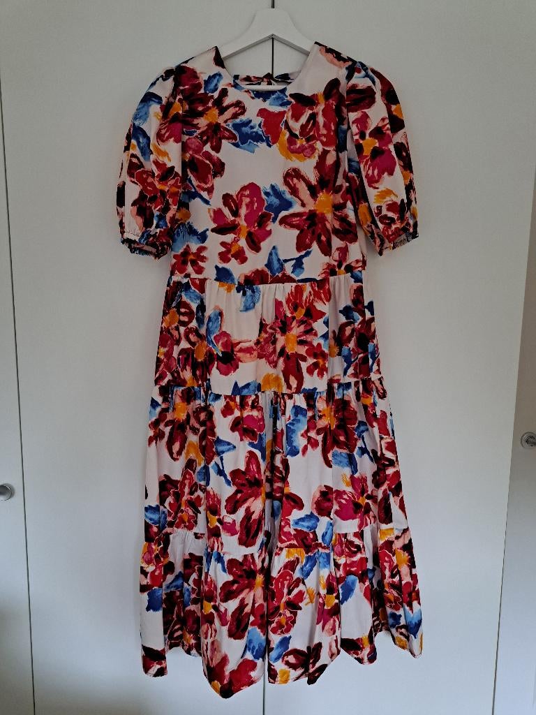 Vrolijke lange jurk met bloemen in allerlei kleuren XS/34, C&A Premium, Nieuw, Ophalen of Verzenden, Maat 34 (XS) of kleiner