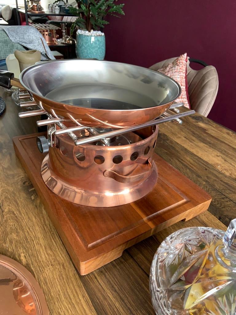 Flambeerréchaud met pan ( 25/28cm) koper/ RVS, Ophalen, Koper
